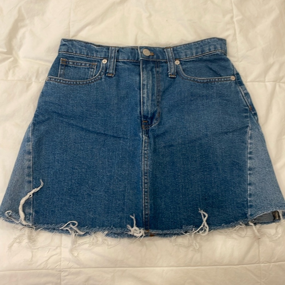Madewell distressed denim skirt